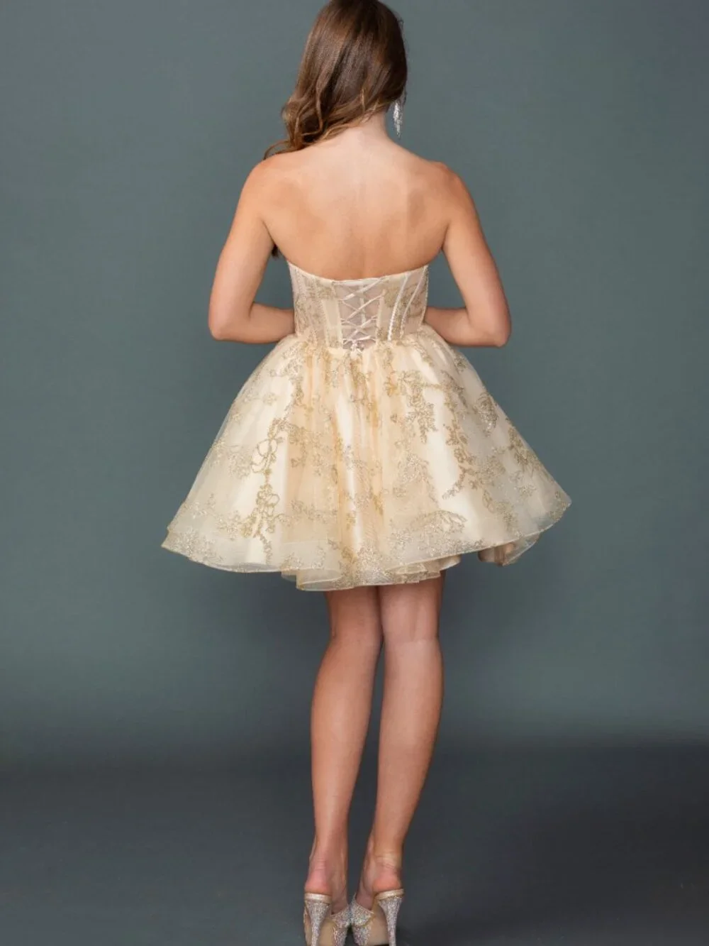 NEW CHAMPAGNE Evening Gown Floor Length Formal Elegant Stunning 3436